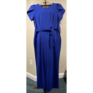 New with Tags CALVIN KLEIN JUMPSUIT Women's‎ 16 Blue SHORT SLEEVE, With Belt